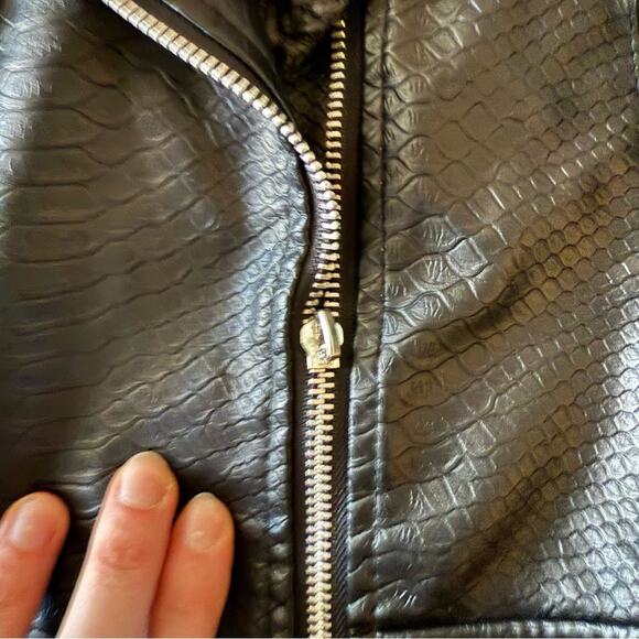 Black (faux) Crocodile Skin Leather Jacket Sz S - Picture 5 of 5